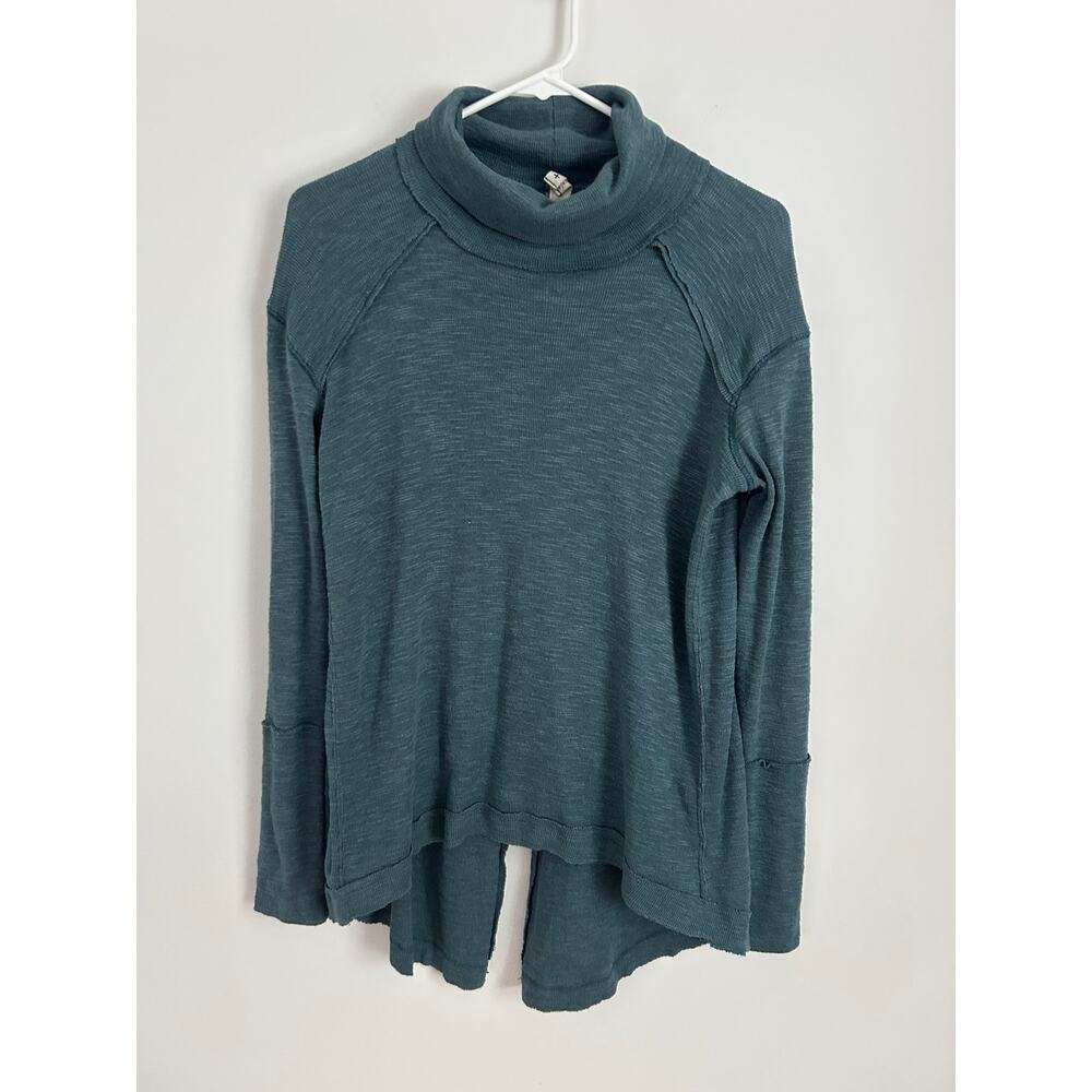 Free People Split Back Turtleneck Top - Blue Small - Picture 5 of 12
